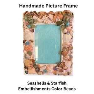 Handmade Seashell Starfish Picture Frame 8.5x7
